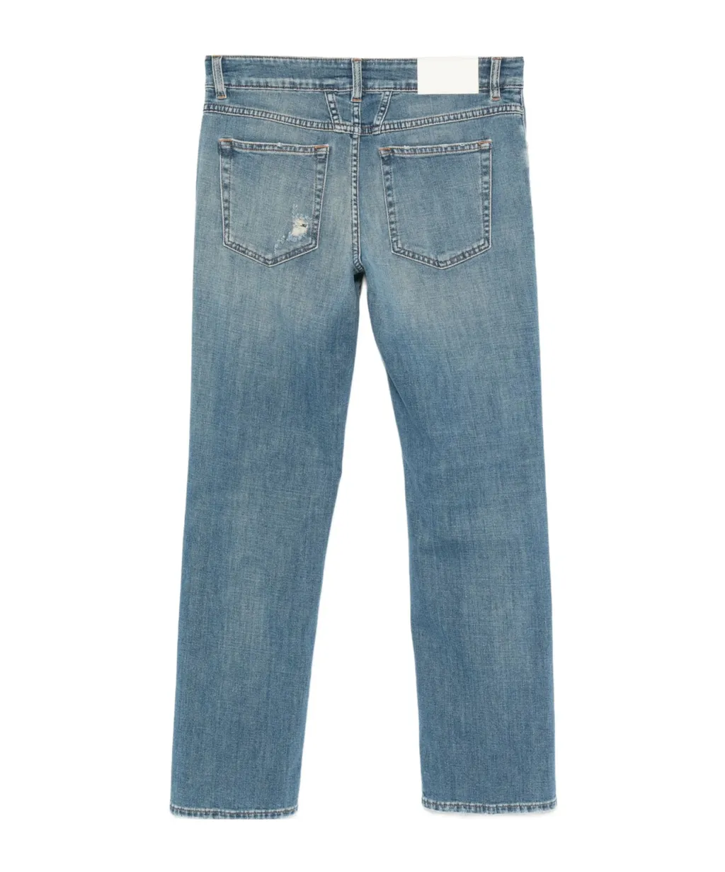 Distressed-Finished Straight Jeans