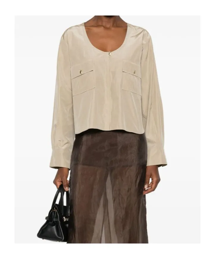 Flap-Pocket Long-Sleeved Blouse