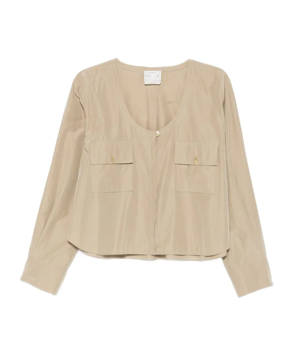 Flap-Pocket Long-Sleeved Blouse