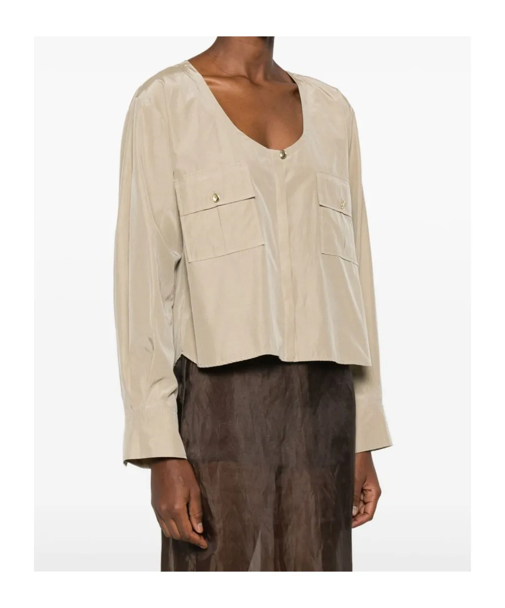 Flap-Pocket Long-Sleeved Blouse