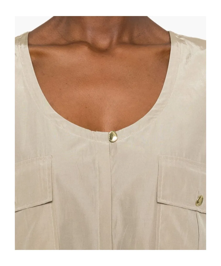 Flap-Pocket Long-Sleeved Blouse