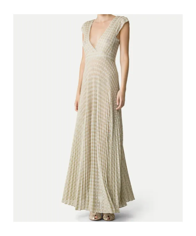 V-Neck Pleated Midi Dress