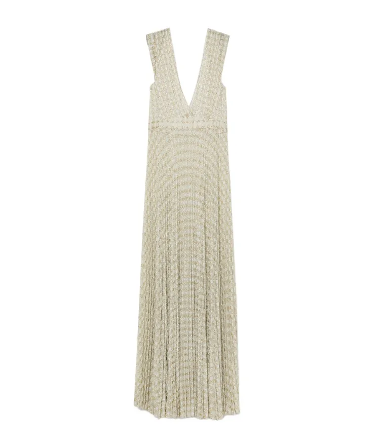 V-Neck Pleated Midi Dress