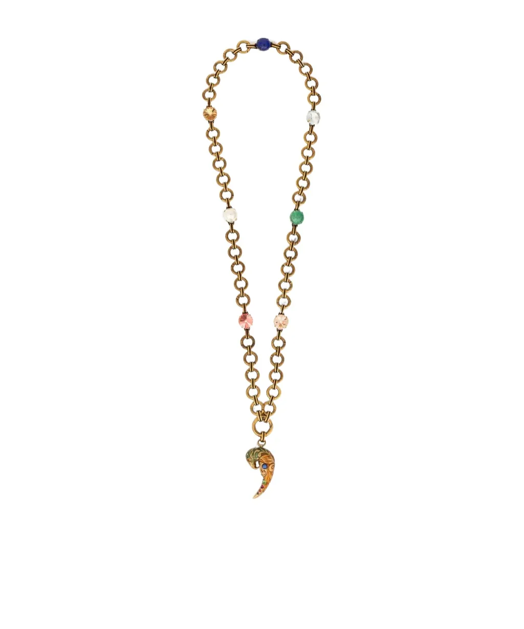 Necklace With Paisley Parrot And Crystals