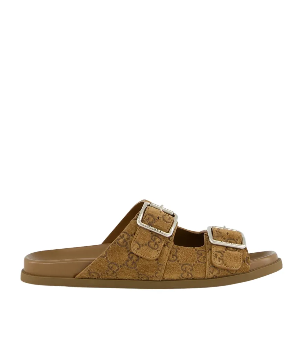 Gg Monogram Double Buckle Sandals