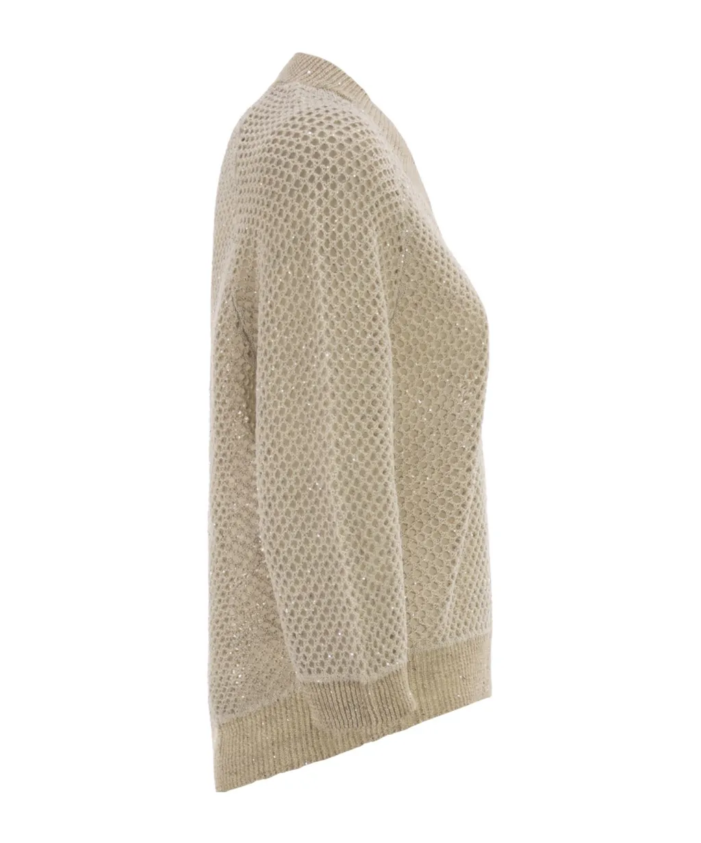 Peserico V-Neck Embellished Mesh Knit Top