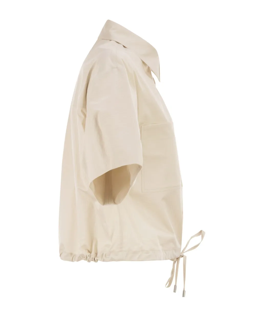 Peserico Drawstring-Hem Cropped Stretch Sateen Shirt