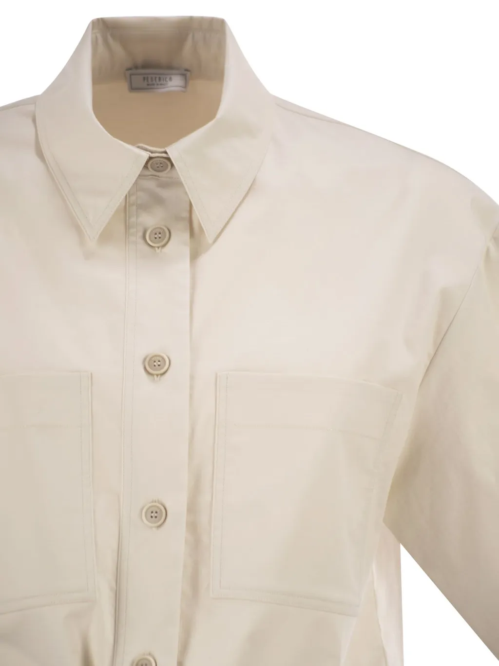 Peserico Drawstring-Hem Cropped Stretch Sateen Shirt