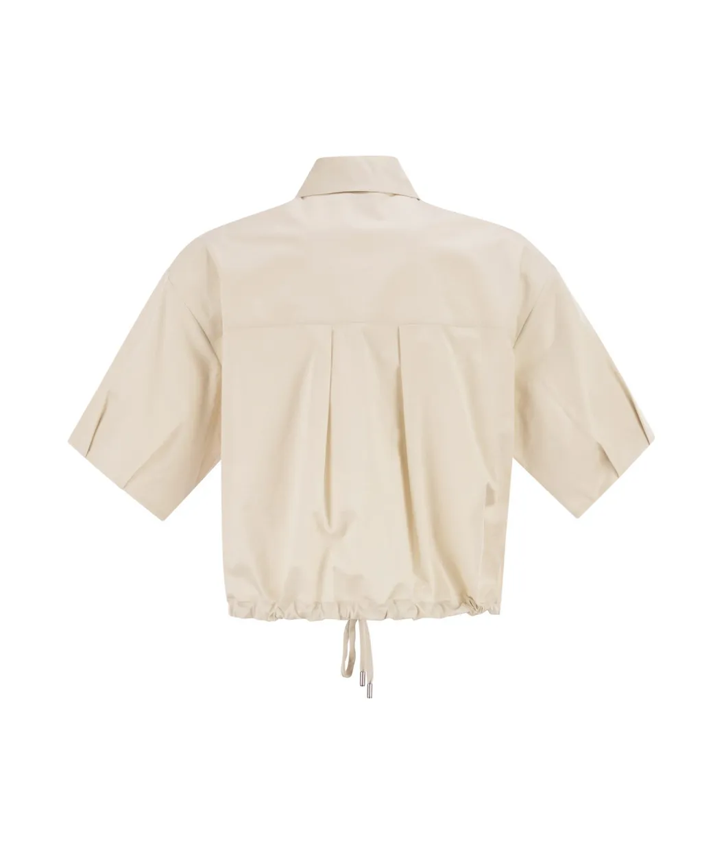 Peserico Drawstring-Hem Cropped Stretch Sateen Shirt