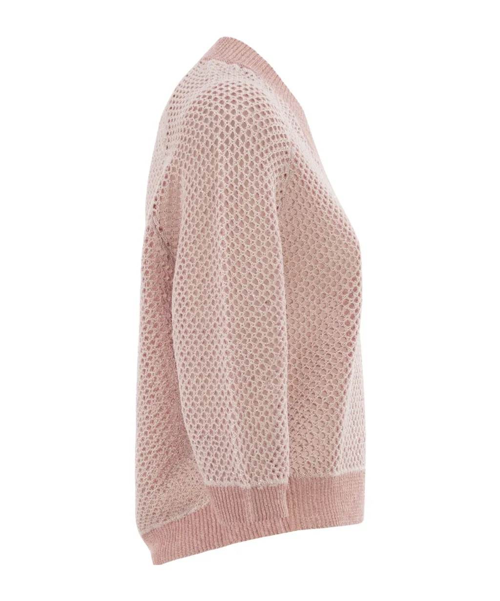 Peserico V-Neck Embellished Mesh Knit Top