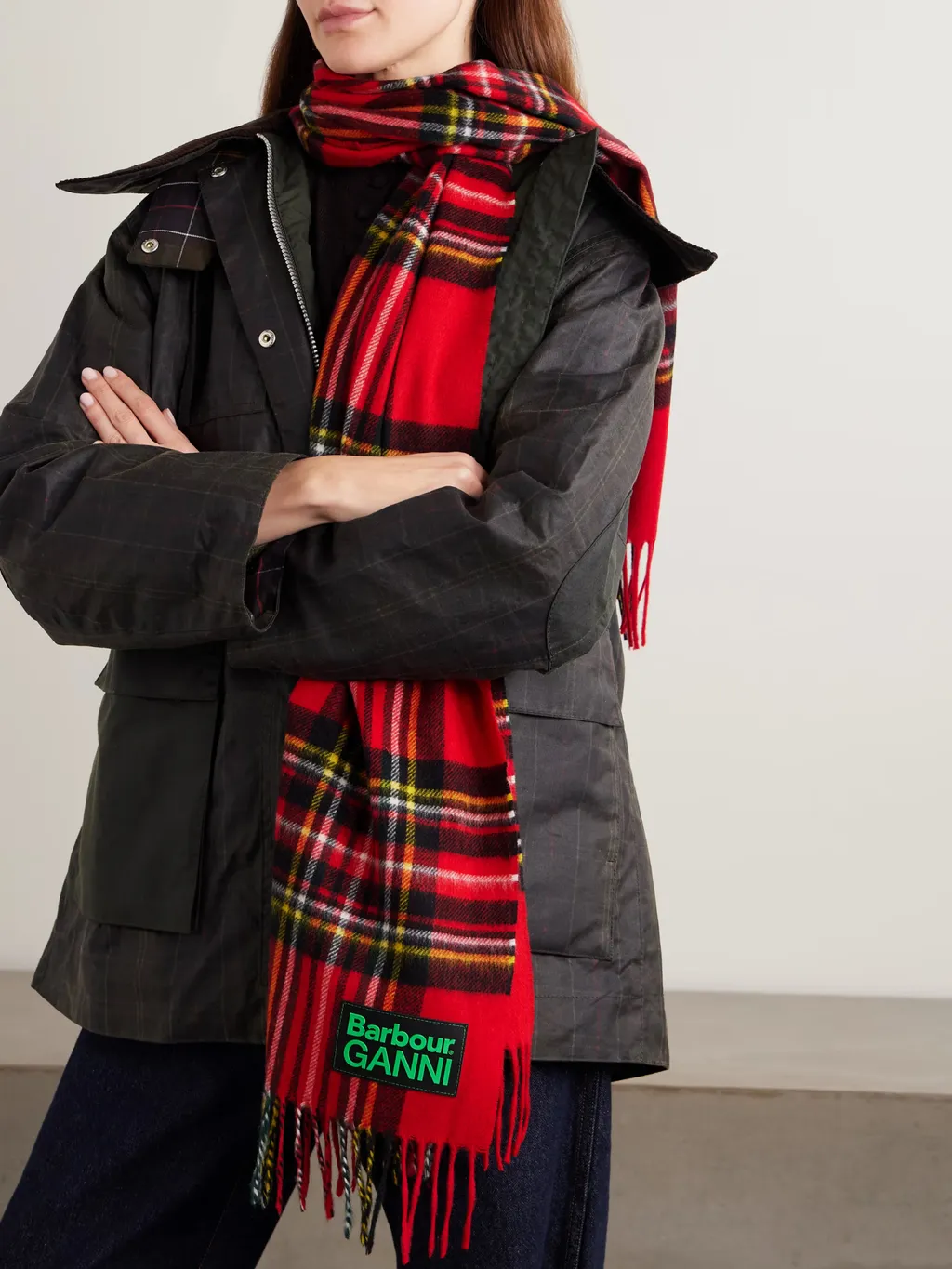 Ganni Plaid Wool Scarf