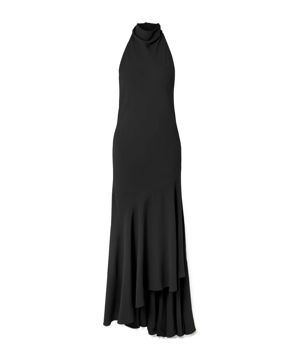 Backless Asymmetrical Ribbed Wool Maxi Dress
