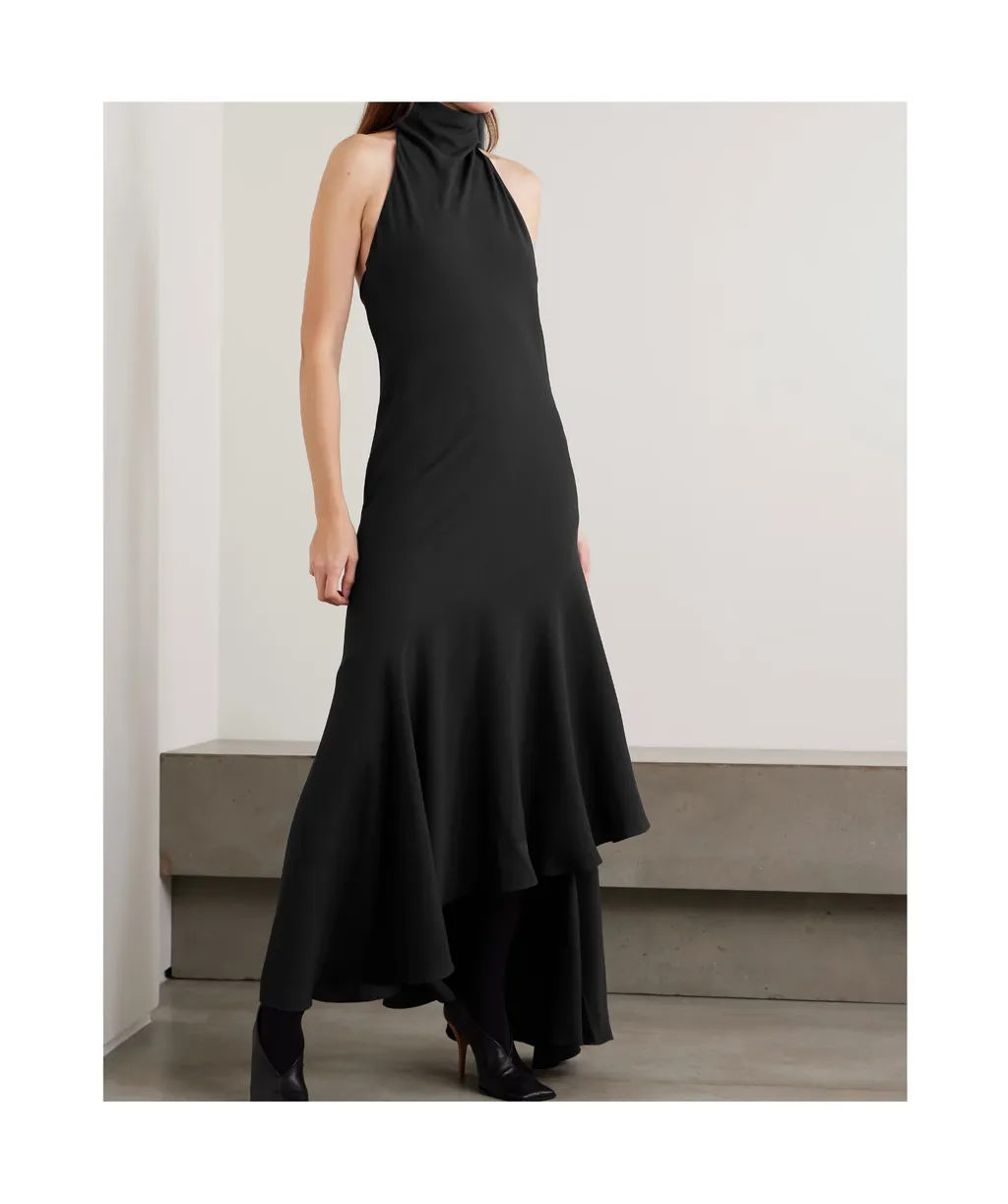 Backless Asymmetrical Ribbed Wool Maxi Dress