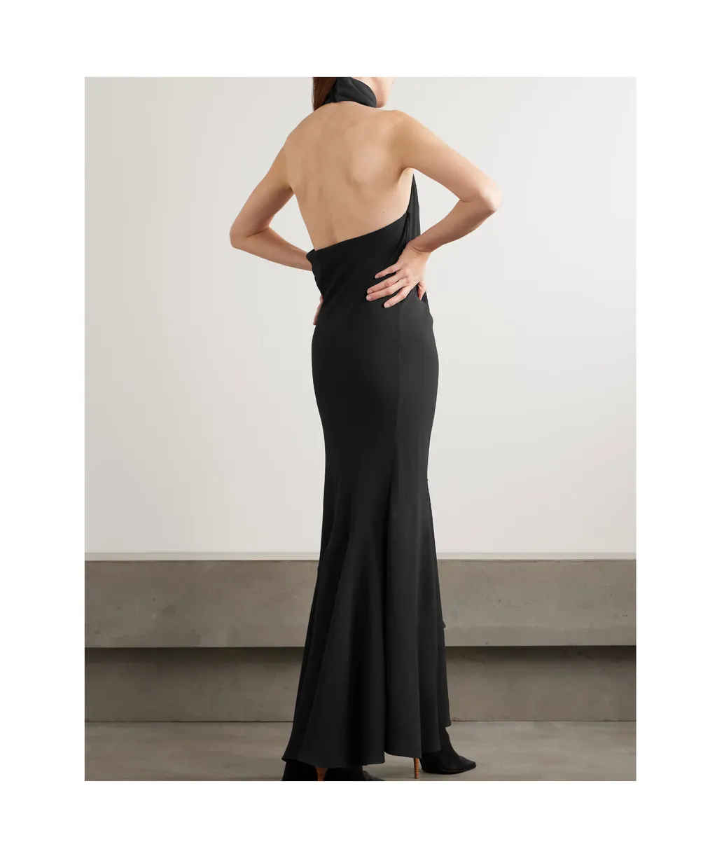 Backless Asymmetrical Ribbed Wool Maxi Dress