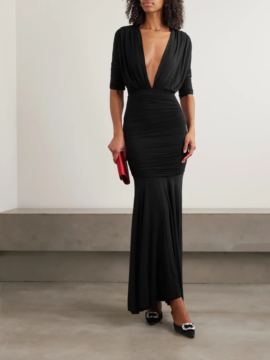 V-Neck Ruched Dress