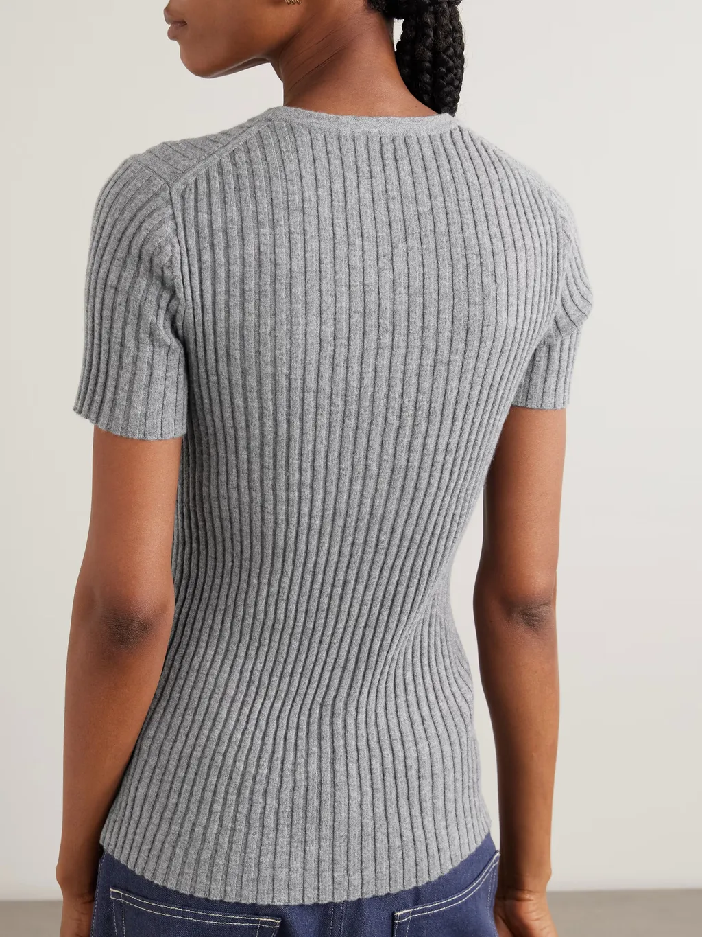 Ribbed Cashmere Short-Sleeved Knit Sweater