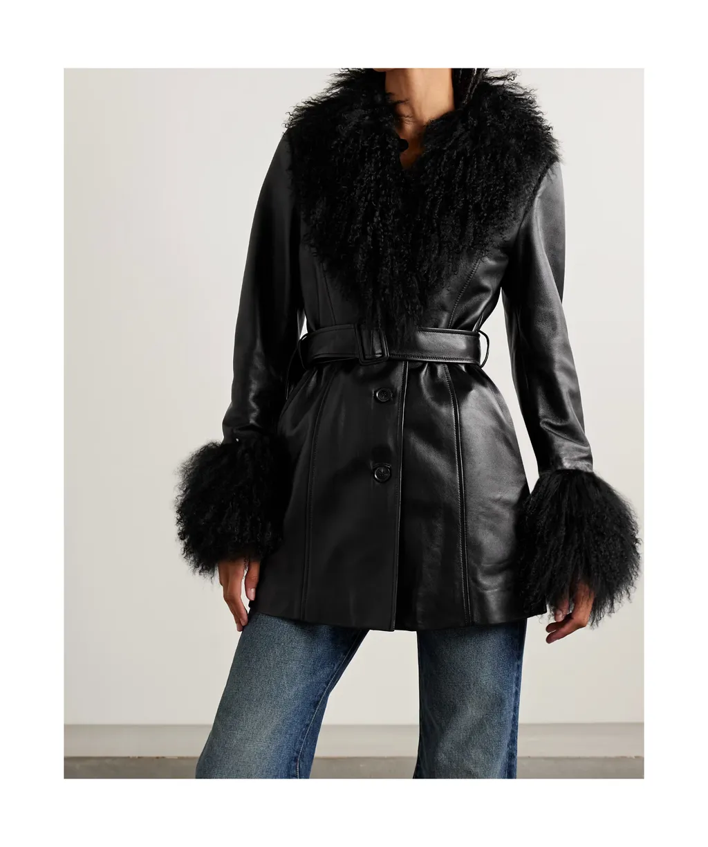 Sefa Lace-Up Wool-Trimmed Leather Jacket