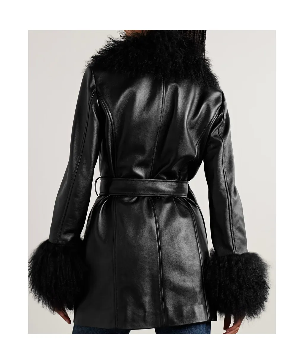 Sefa Lace-Up Wool-Trimmed Leather Jacket