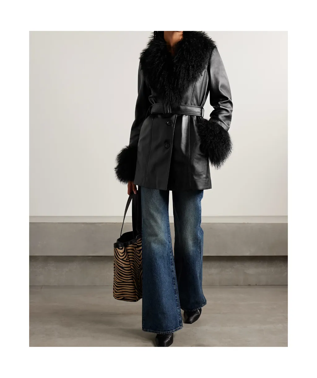 Sefa Lace-Up Wool-Trimmed Leather Jacket