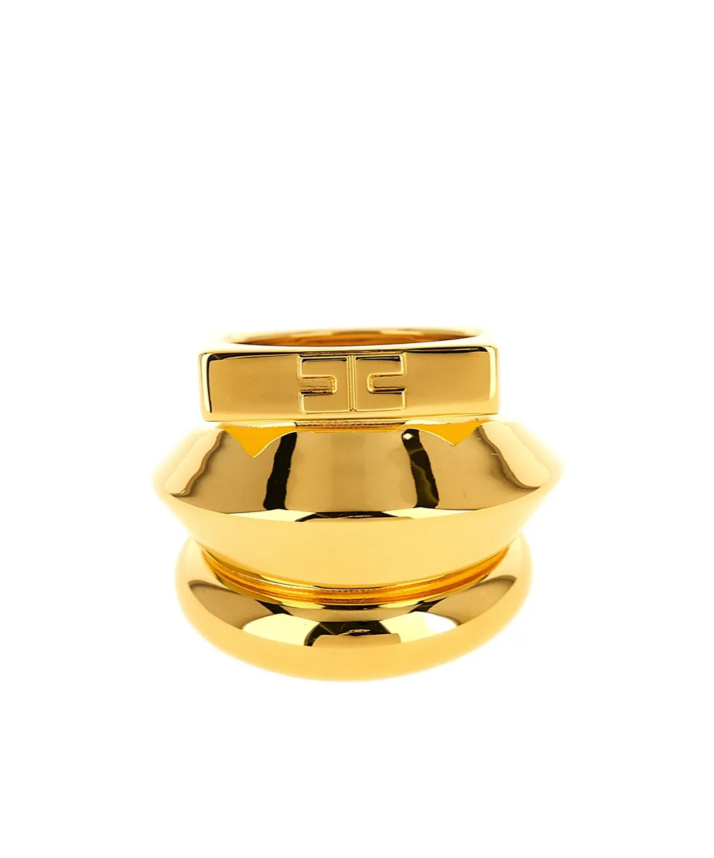 Elisabetta Franchi Three Band Logo Engraved Ring