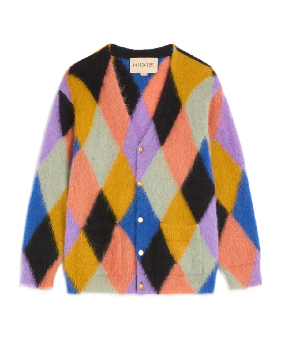 Rhombelle-Pattern Button-Up Cardigan