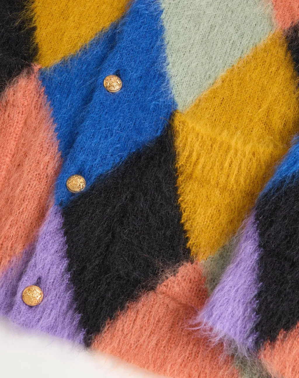 Rhombelle-Pattern Button-Up Cardigan