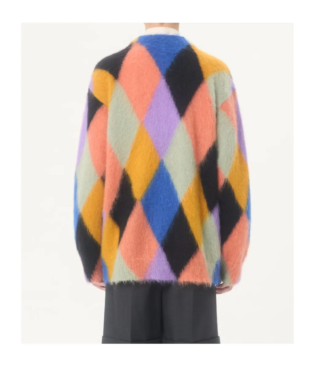 Rhombelle-Pattern Button-Up Cardigan