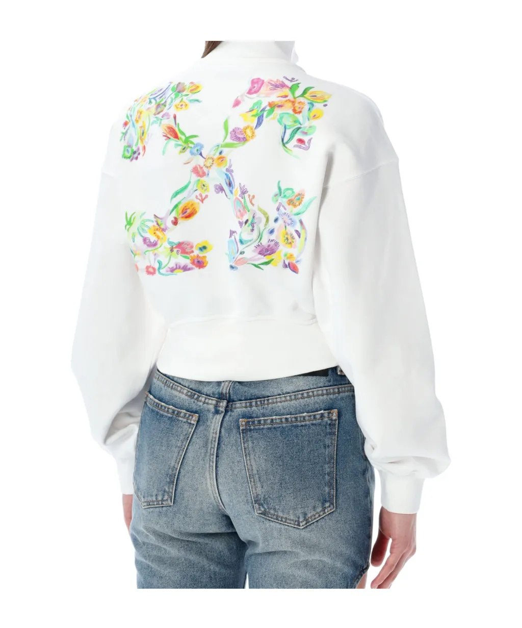 Off-White Zip-Up High Neck Cropped Sweatshirt
