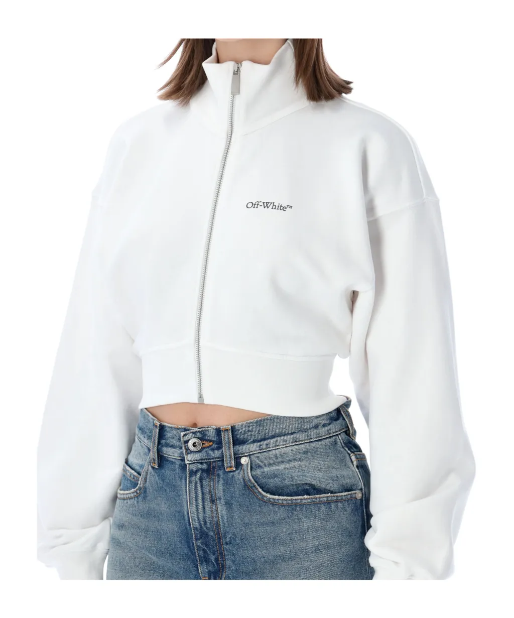 Off-White Zip-Up High Neck Cropped Sweatshirt