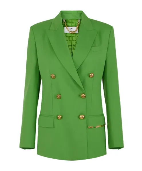 Double-Breasted Embellished-Pocket Blazer