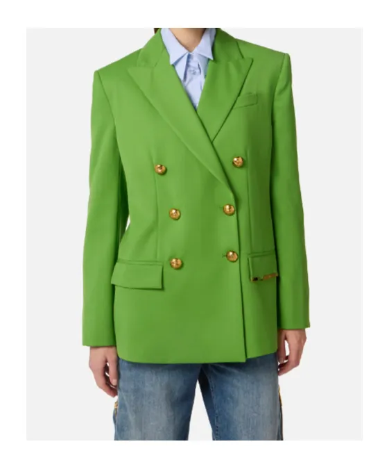 Double-Breasted Embellished-Pocket Blazer