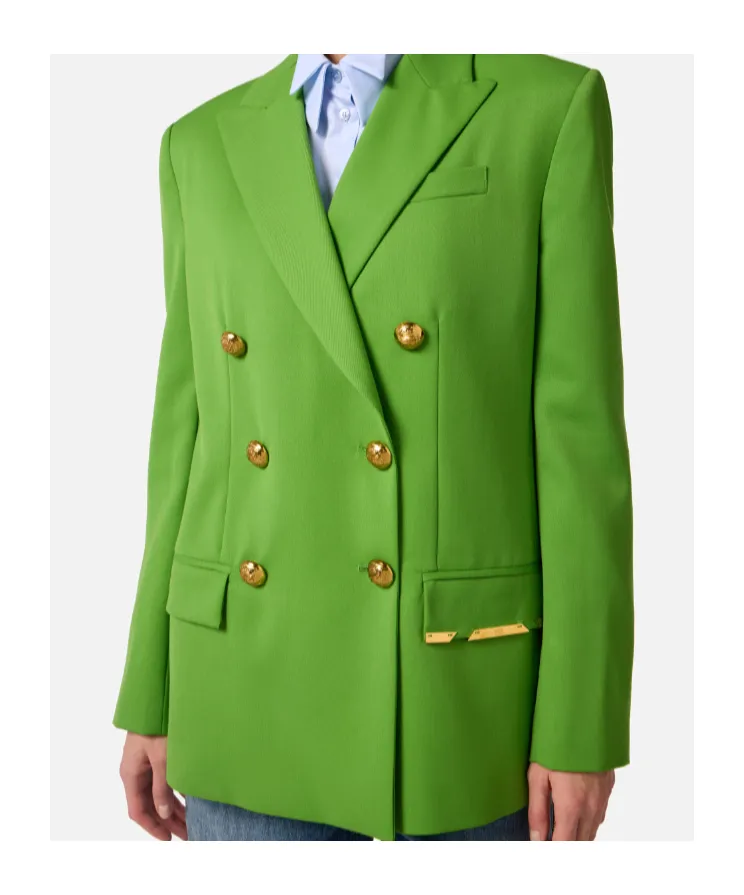 Double-Breasted Embellished-Pocket Blazer