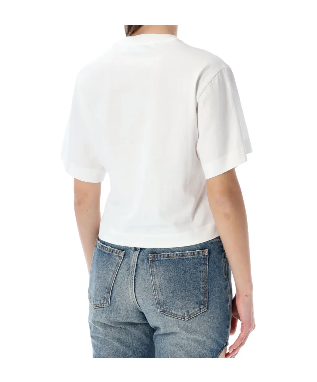 Off-White Flower Printed Cropped T Shirt