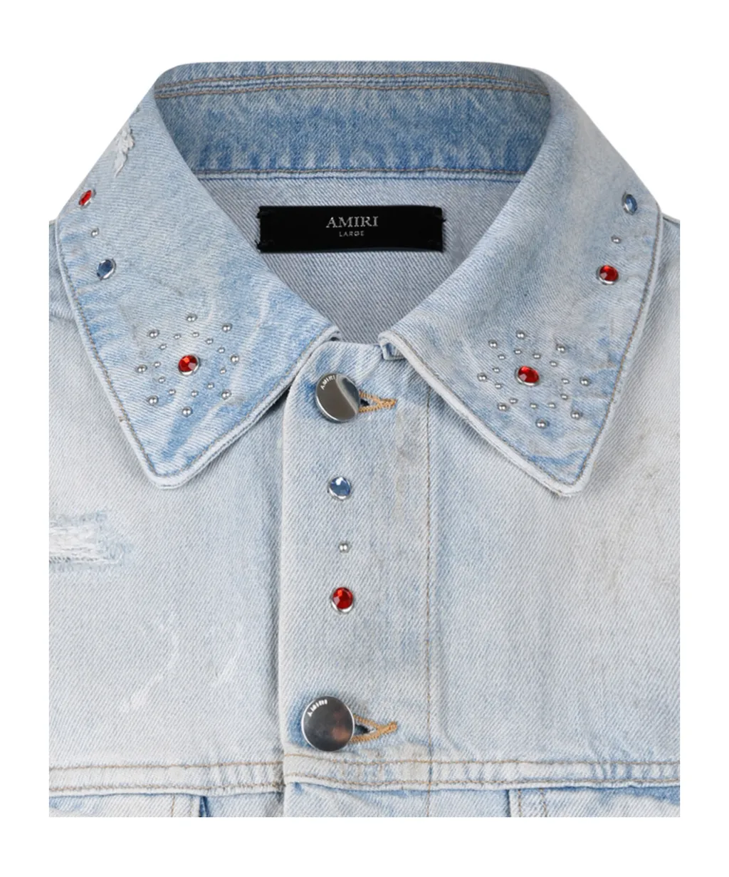 Amiri Studded Distressed Denim Jacket