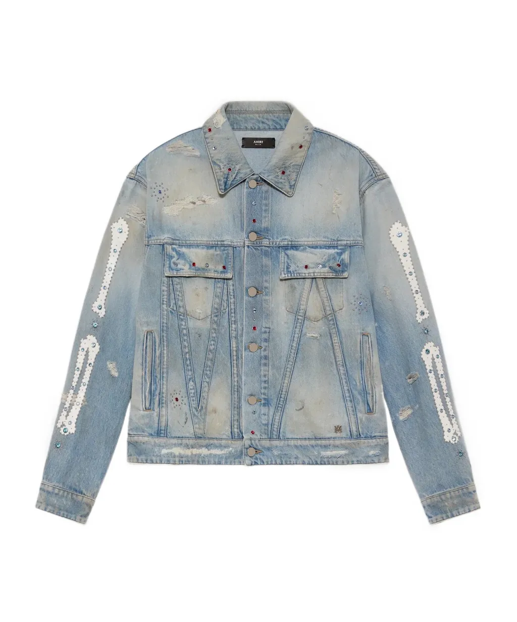 Amiri Studded Distressed Denim Jacket