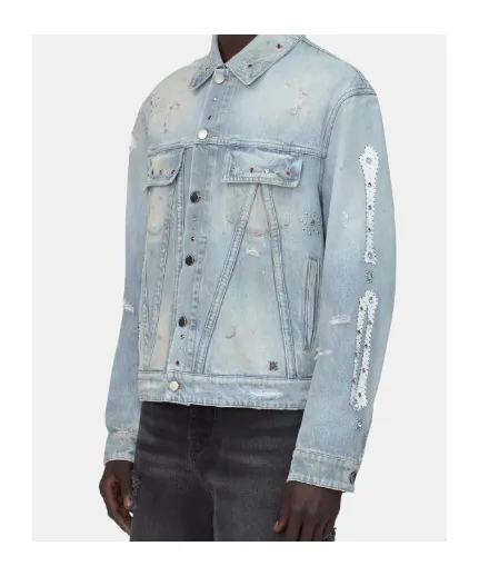 Amiri Studded Distressed Denim Jacket