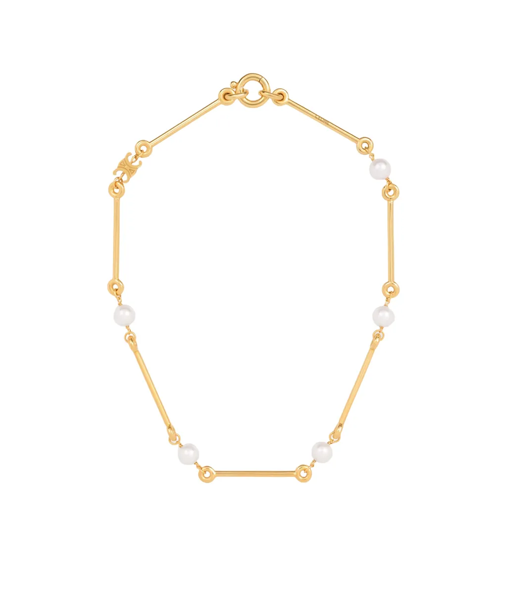 Les Perles Celine Straight Necklace In Resin Pearls And Brass With Gold Finish