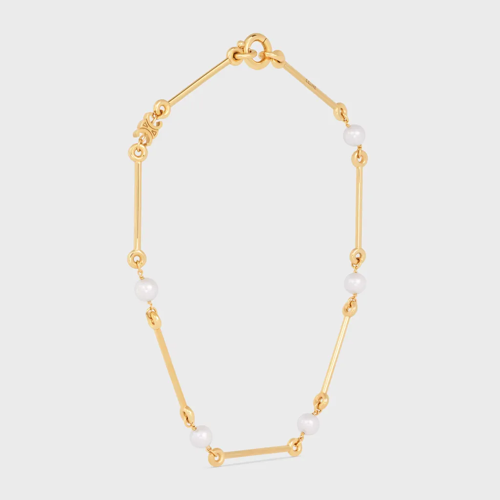 Les Perles Celine Straight Necklace In Resin Pearls And Brass With Gold Finish