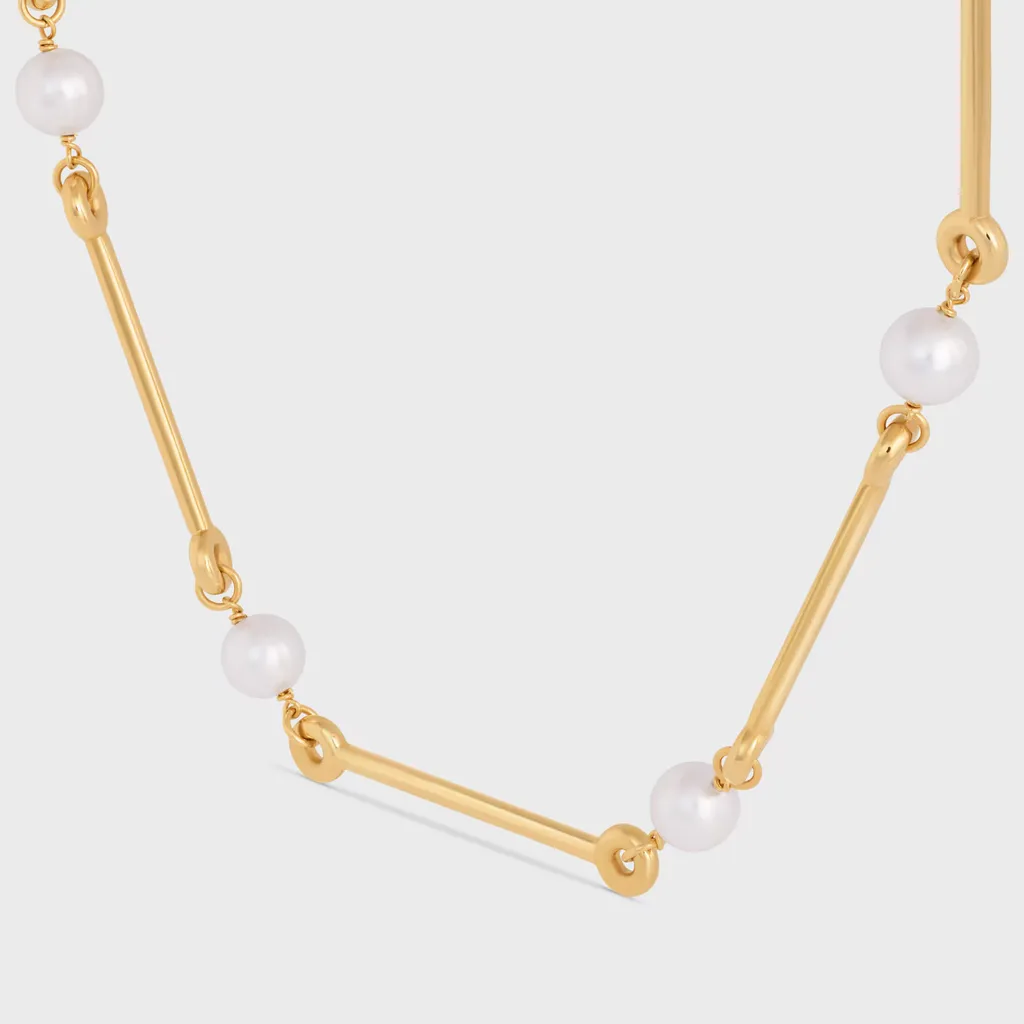 Les Perles Celine Straight Necklace In Resin Pearls And Brass With Gold Finish