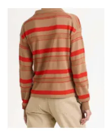 Knitted Striped Rugby Polo Top In Biscuit