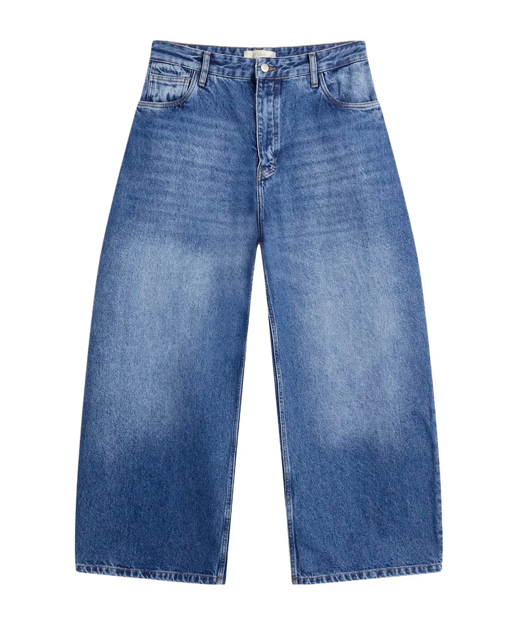 Studio Nicholson Logo Patch Cropped Wide-Leg Jeans