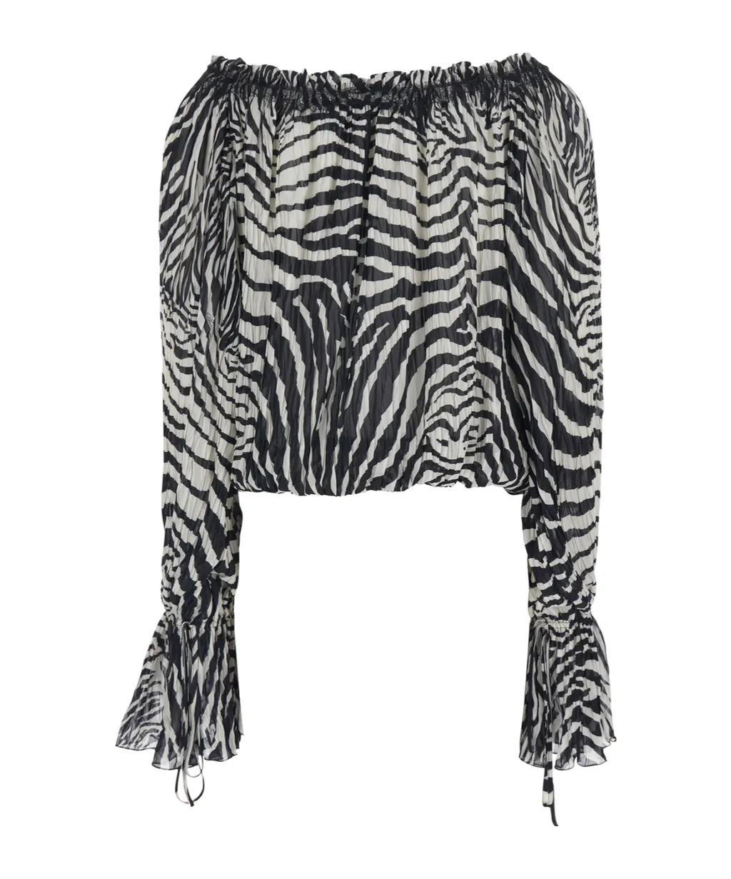 Blumarine Zebra Printed Boat Neckline Blouse