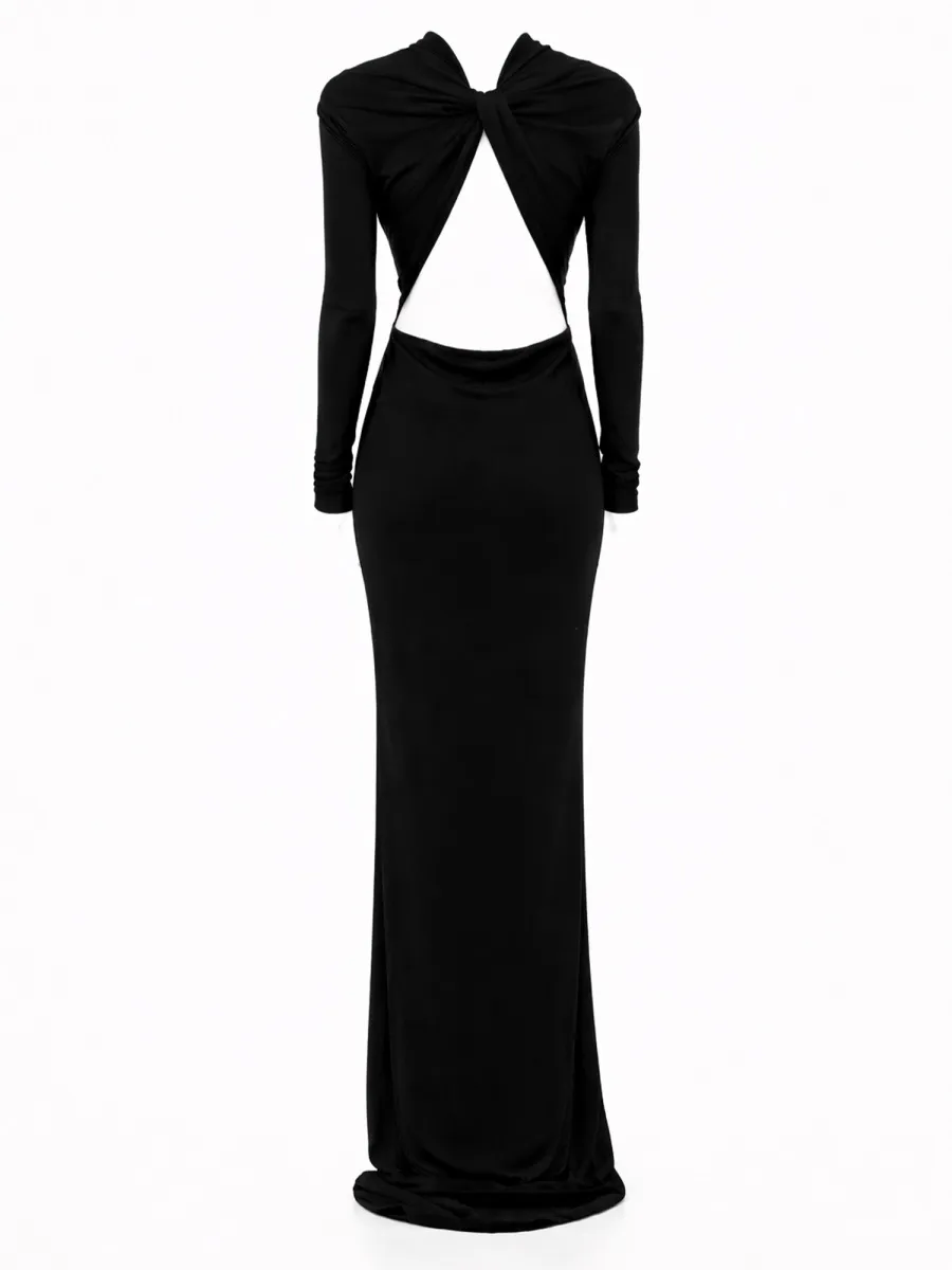 Tom Ford Long-Sleeved Open-Back Train Gown