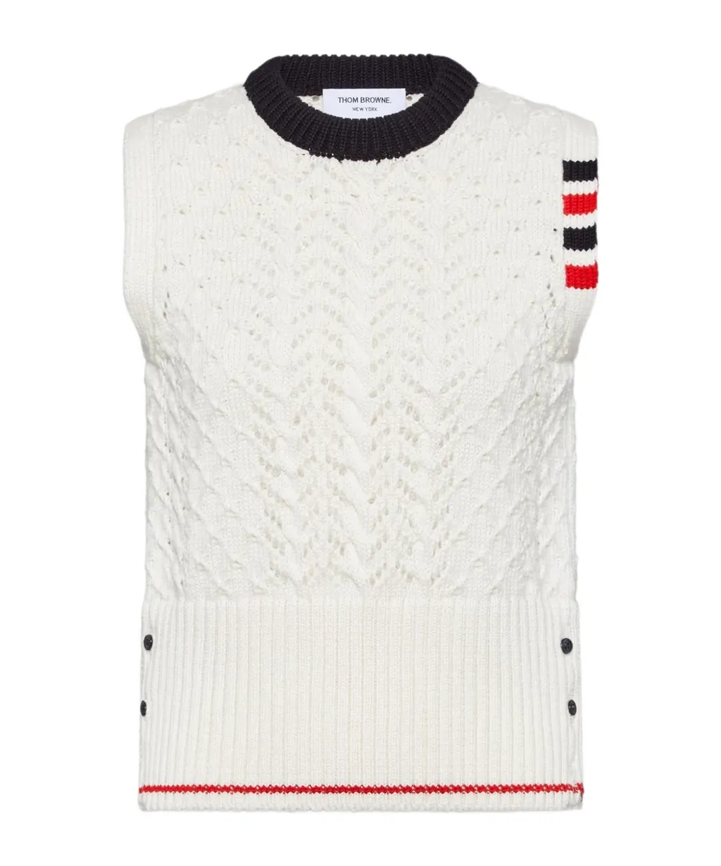 Cable Pointelle-Stitch Merino-Wool 4-Bar Vest