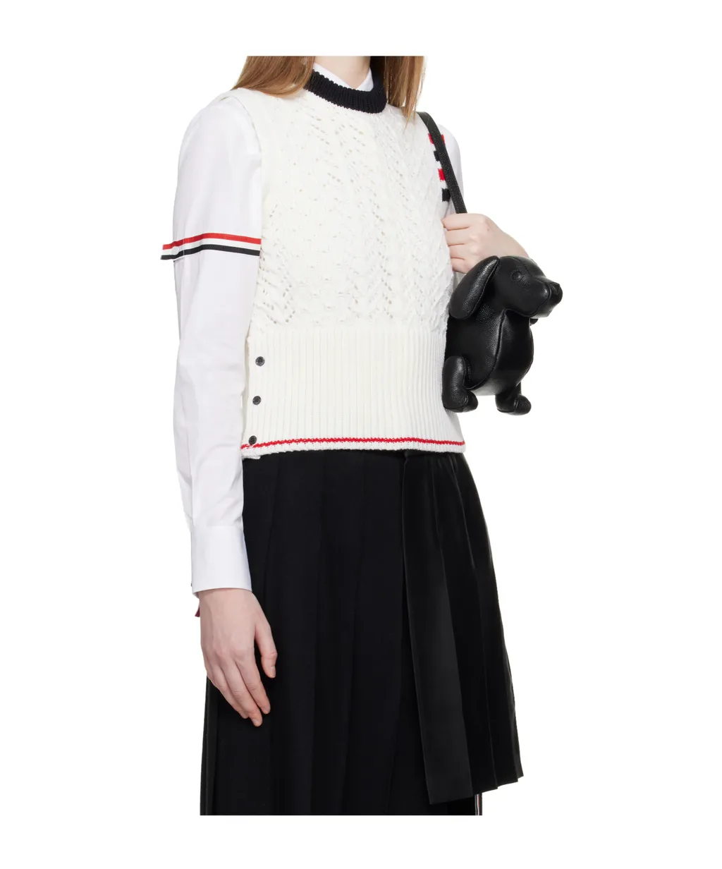 Cable Pointelle-Stitch Merino-Wool 4-Bar Vest