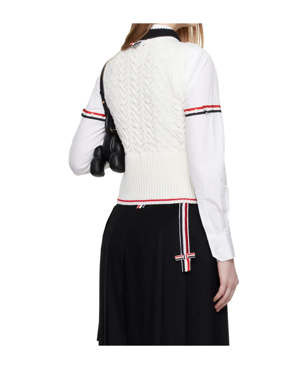 Cable Pointelle-Stitch Merino-Wool 4-Bar Vest