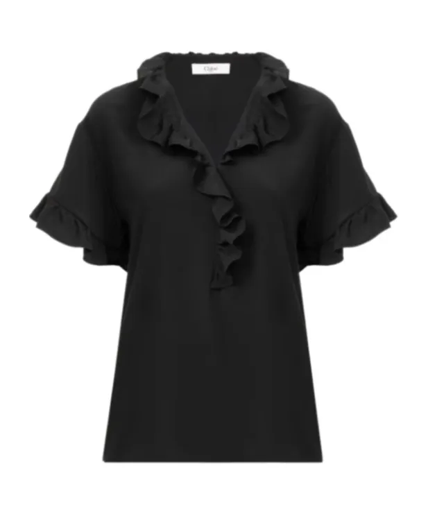 Short-Sleeve Ruffle Top In CrÊPe De Chine