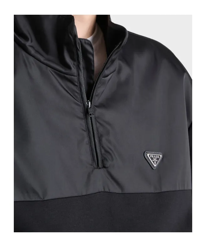 Cotton Fleece Zipper Jacket With Re-Nylon Details