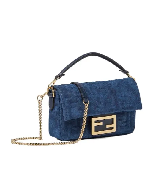 Baguette® Mini Blue Flocked Ff Denim Bag