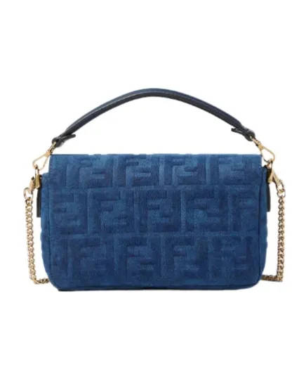 Baguette® Mini Blue Flocked Ff Denim Bag